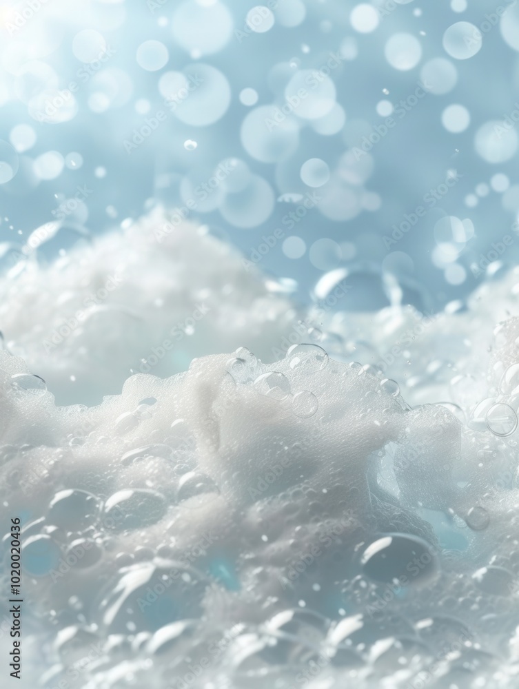 Poster The bubbly foam surface in a tranquil bath creates a soothing environment, inviting relaxation and comfort after a long day. Generative AI