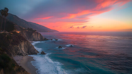 Drone Shot of Breathtaking Coastline with Mountains