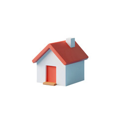 3D cute house with red roof  icon isolated on transparent background