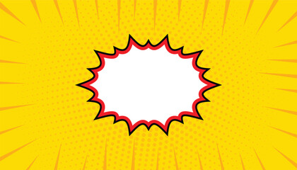 Yellow comic sunburst effect with halftone pop art. comic book background. pop-art style and sound effect and style rays, radial, halftone, dotted effect