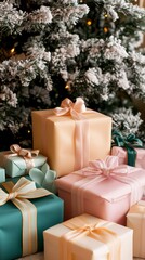Beautifully Arranged Christmas Gift Boxes Close Up