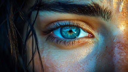 A poignant close-up of a woman's eye with a tear, perfect for Mental Health Day campaigns, emotional awareness initiatives, and introspective projects.