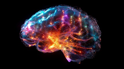 Glowing Human Brain with Neural Connections  Abstract 3D Render