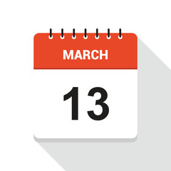 March 13 Calendar Date Icon