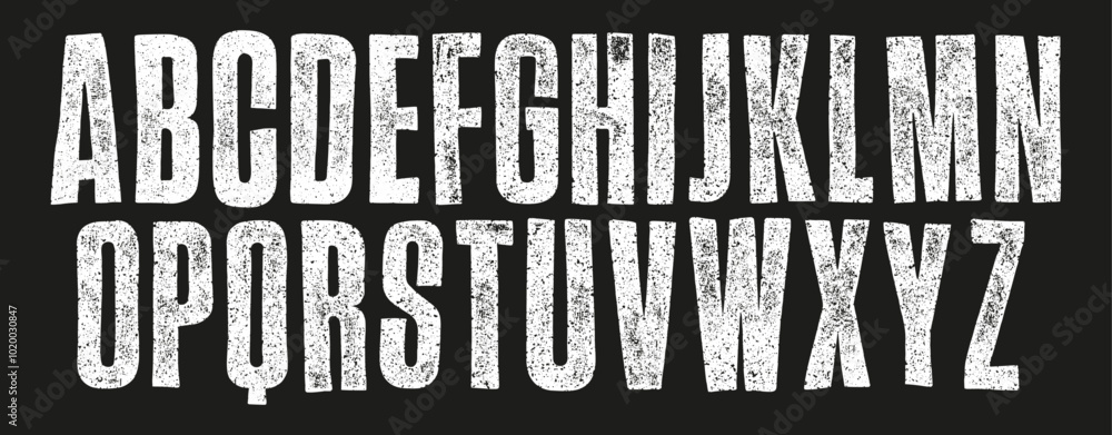 Fototapete cartoon rough font. individually textured characters with a rough inked letterpress print texture. u