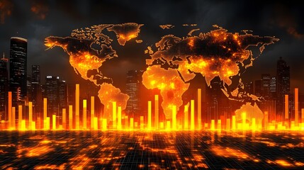Graphs depicting business growth and stock market investments in technology sectors, flat vector design