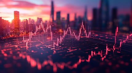 Graphs depicting business growth and stock market investments in technology sectors, flat vector design