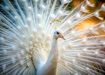Fototapeta premium The Elegant White Peacock Symbolism of Purity, Beauty, and Spiritual Awakening in Nature's Splendor