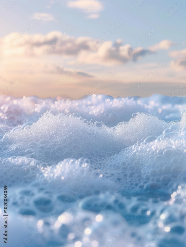 Poster a vibrant foam surface fills the relaxing bath, reflecting the warm colors of sunset and enhancing a