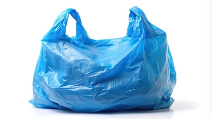 Fototapeta premium Blue plastic bag isolated on white background panoramic