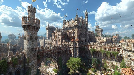 Obraz premium Detailed Medieval Castle Landscape in High Fidelity