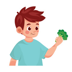 kid eats broccoli vegetable flat vector design