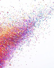 Naklejka premium A dazzling array of colorful glitter particles scattered on a white background, perfect for festive and creative projects.