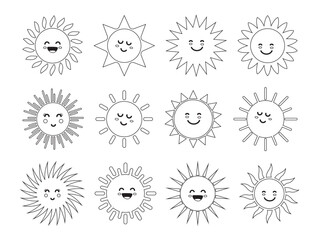 set of cute character outlines sun