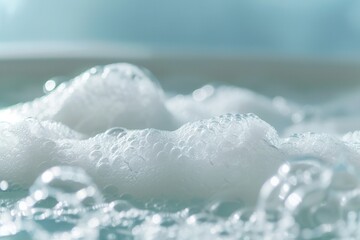 Soft white bubbles create a serene atmosphere in a calming bath, inviting relaxation and peace in a soothing water environment. Generative AI
