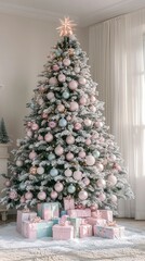 Softly Lit Living Room Decorated for the Holidays