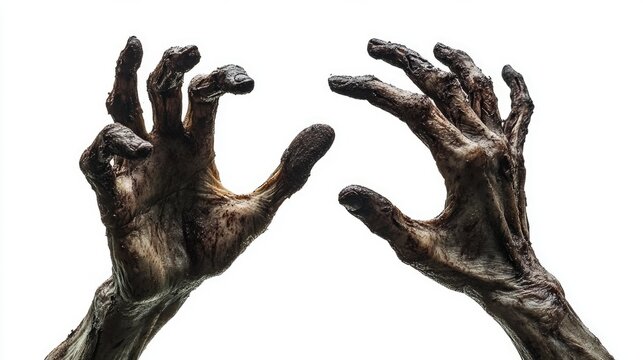 Creepy zombie hands isolated on white background