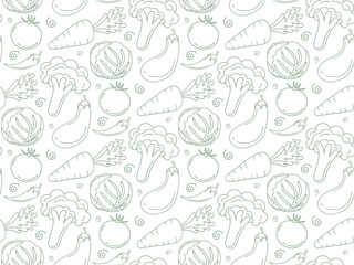 vegetables pattern outline white, black outline