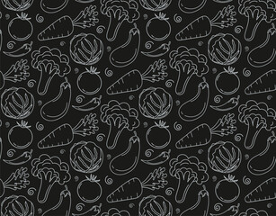 vegetables pattern outline black background
