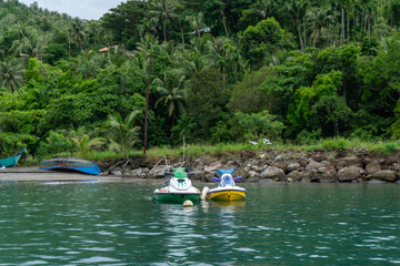 Two jetboat in the harbour. Jet ski for watersport tourist in Sabang island, Indonesia.