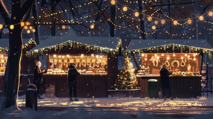 Fototapeta premium Decorated Christmas Market Stall with Festive Holiday Charm