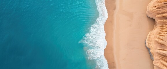 Breathtaking Aerial View of Serene Beach and Turquoise Ocean Waves