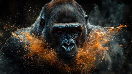 A powerful gorilla surrounded by vibrant, swirling colors.