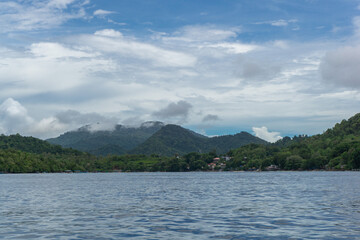 Landscape of Weh island and Rubiah island. Beautiful landcape of Sabang Island in Sumatera Indonesia. Island view from the boat.
