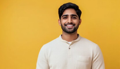 Obraz premium Smiling Man Yellow Background.