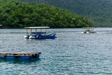 Beautiful landscape of Sabang island in Sumatera, Indonesia. Tour boat for tourist and divers at Sabang and Rubiah island.