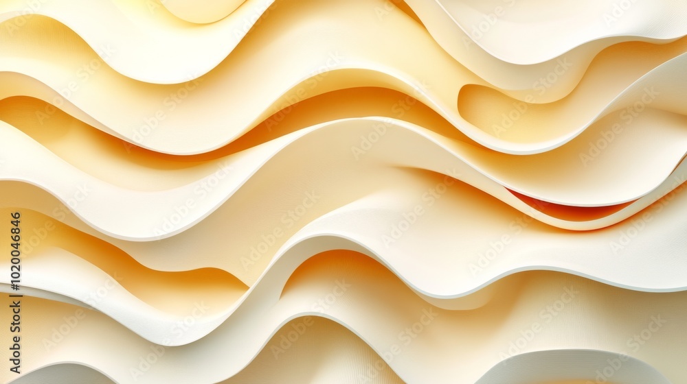 Poster the design showcases fluid curves and undulating layers in soft cream and beige colors, creating a s