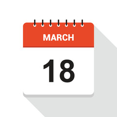 March 18 Calendar Date Icon