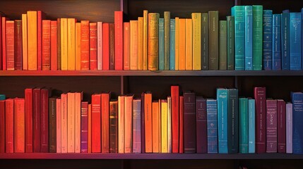 Display a vibrant collection of thoughtfully organized books on a stylish contemporary shelf, highlighting a variety of genres and captivating designs.