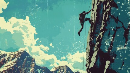 Climber Scaling a Steep Rock Face in Bright Design