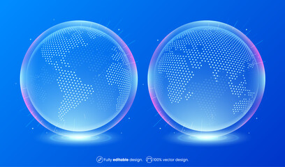 World map dot sphere. Futuristic digital cybernetic style. protective bubble.