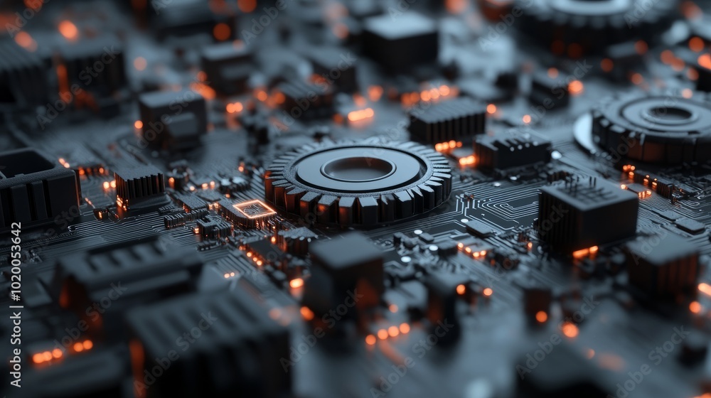 Poster a close-up of gears and circuits seamlessly merging, symbolizing the automation of business processe