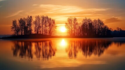 Fototapeta premium Tranquil Sunset Over Peaceful Lake Reflection