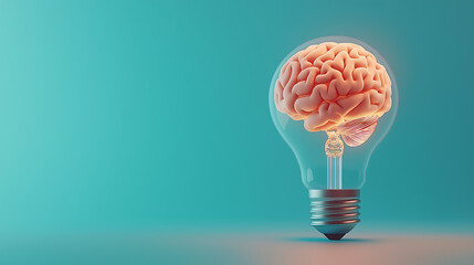 Human Brain in Lightbulb Signifying Knowledge and Creativity