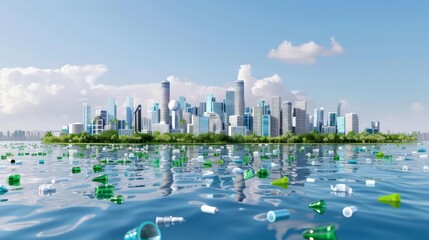 Fototapeta premium Futuristic Cityscape with Plastic Waste Innovation