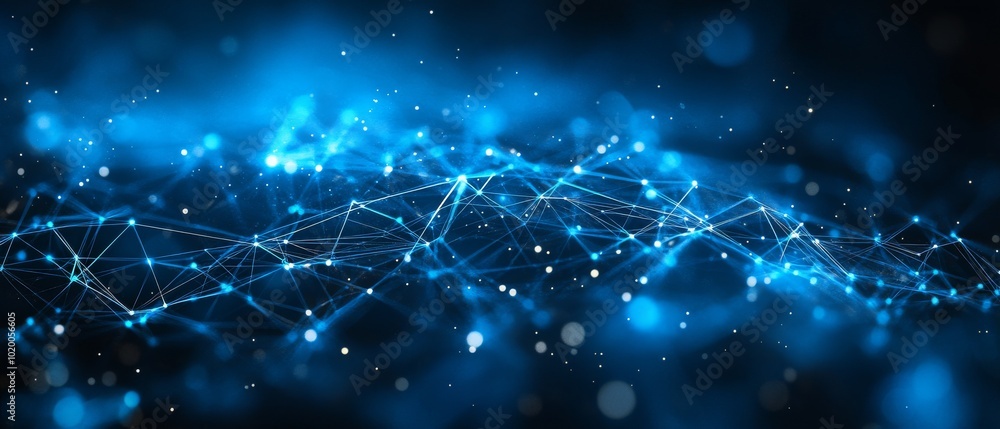 Aufkleber the composition features a vibrant array of glowing blue connections and dots, illustrating a high-t