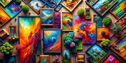 Fototapeta premium Vibrant Abstract Art Pieces Showcasing Colorful Brushstrokes and Unique Textures for Home Decor