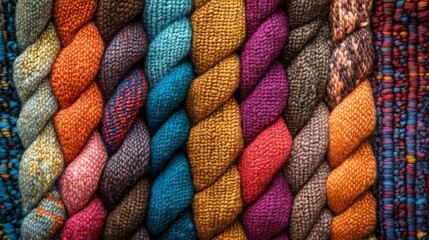 Close-Up of Intertwined Multicolored Braided Fabric