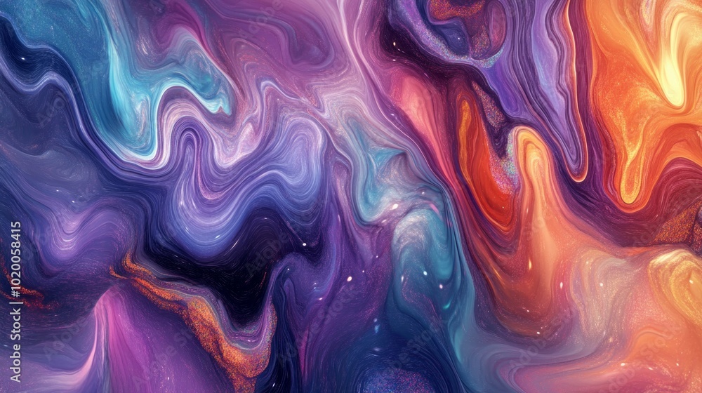 Poster abstract forms of vibrant colors flow seamlessly in a cosmic-like pattern