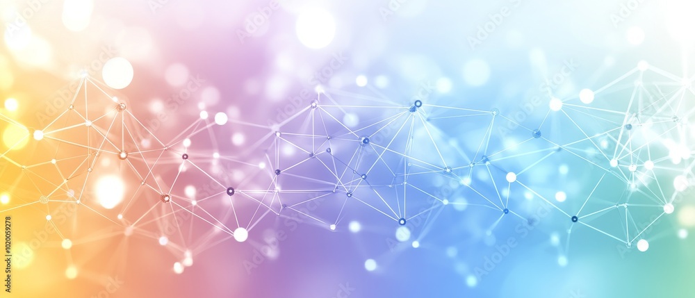 Poster an abstract depiction showcases interconnected lines and dots against a soft gradient background of 