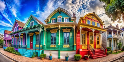 Fototapeta premium Vibrant and Colorful Traditional Houses in New Orleans Showcasing Unique Architectural Styles