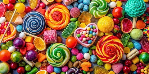 Fototapeta premium Vibrant Assortment of Colorful Candy in Various Shapes and Sizes Perfect for Sweet Treat Lovers