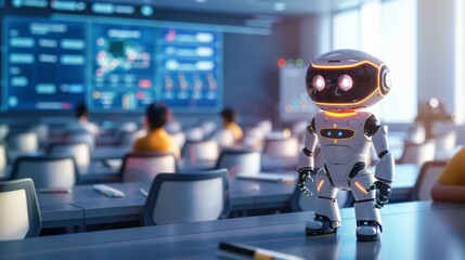 Obraz premium Robot Assisting Teachers in a Futuristic Classroom
