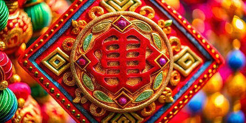Fototapeta premium Vibrant Chinese Fu Symbol Representing Good Fortune and Prosperity in Traditional Cultural Artistry