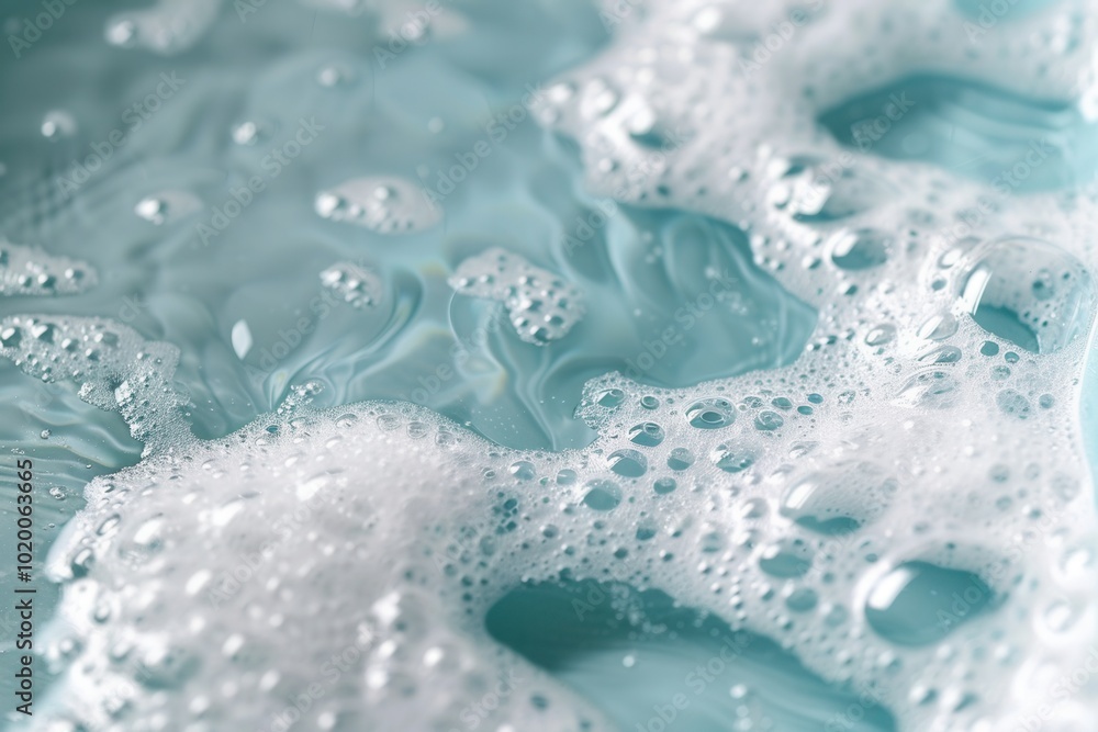 Fototapete a close-up view of soft, bubbly foam floating on calm water, creating a serene and relaxing atmosphe