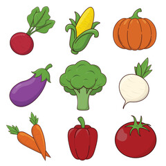 Vegetables icon set. Cartoon doodle illustration of vegetables vector icons for web vegetable